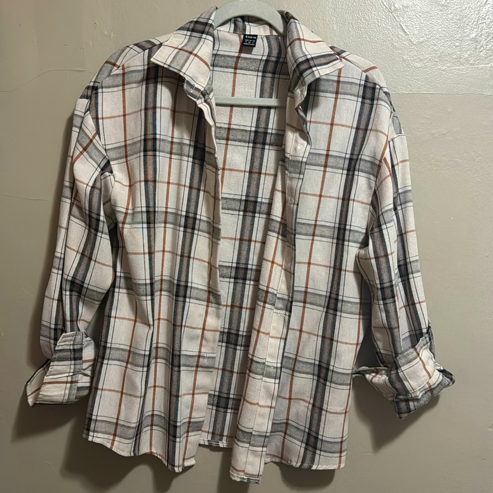 SHEIN LUNE Women Oversized Plaid Long Sleeve Casual Shirt, Spring Autumn